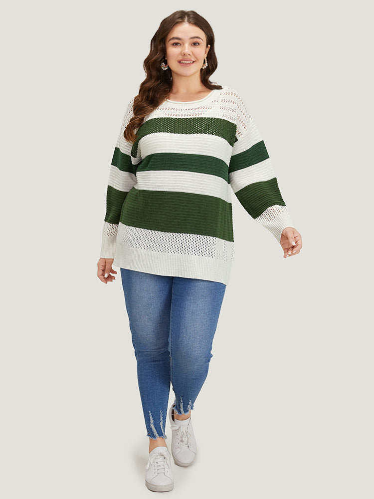 Two Tone Colorblock Patchwork Cut Out Pullover