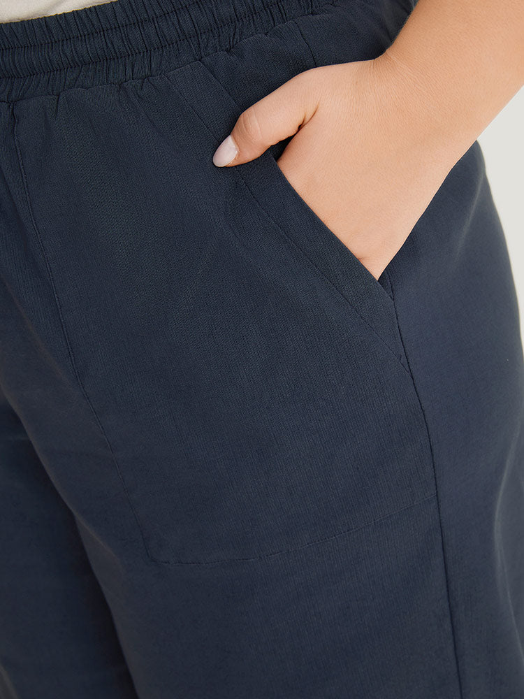 Plain Pocket Drawstring Split HemWide leg Pants