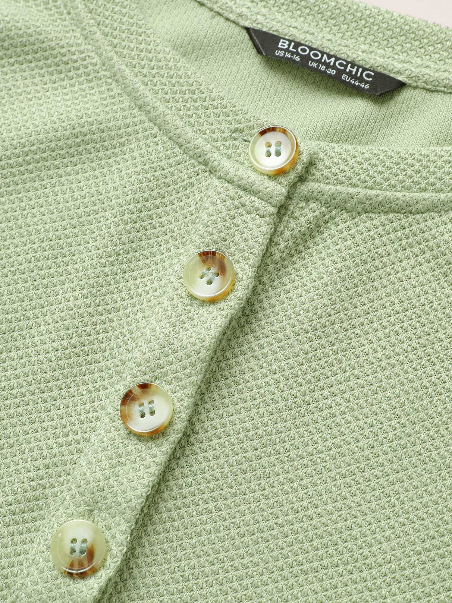 Plain Button Detail Textured Sweatshirt