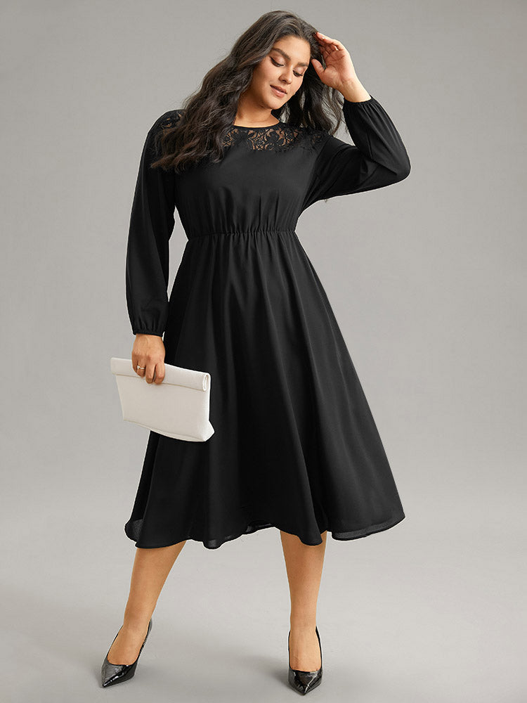 Lace Panel Patchwork Lantern Sleeve Dress