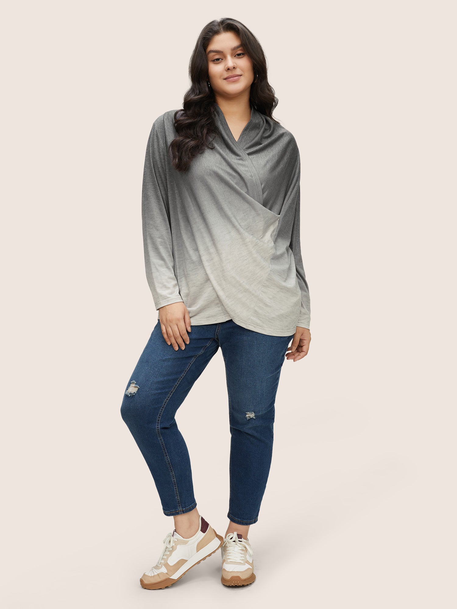 Ombre Crossover Surplice Neck T-shirt