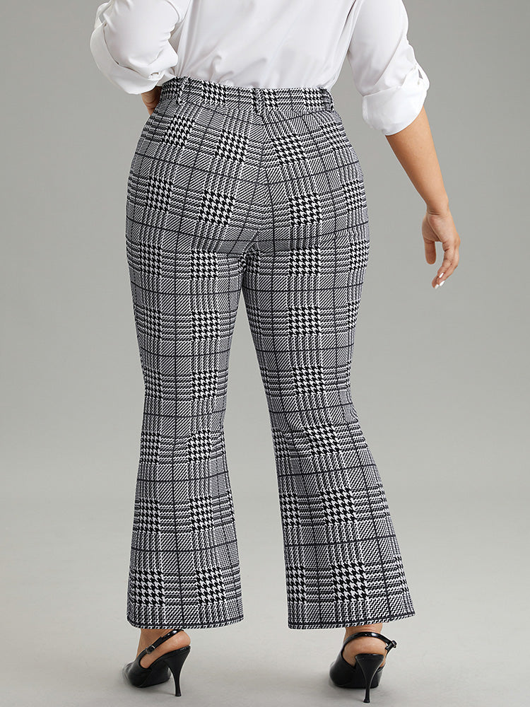 Houndstooth Pocket Flare Leg Zipper Fly Pants