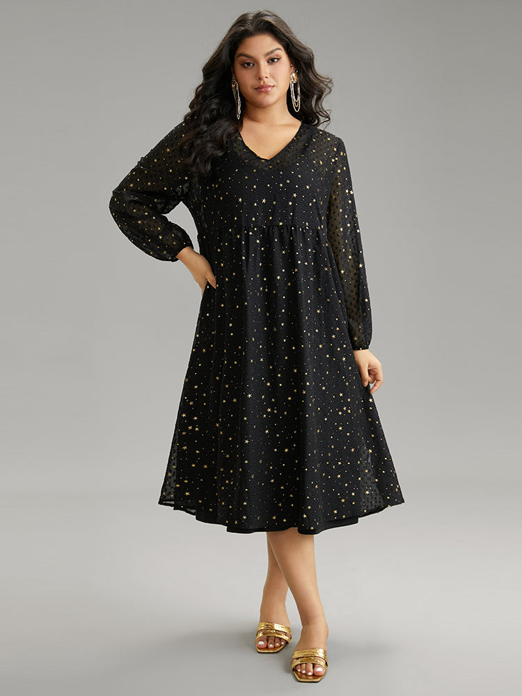 Star Glitter Mesh Lantern Sleeve Ruffle Dress – BloomChic