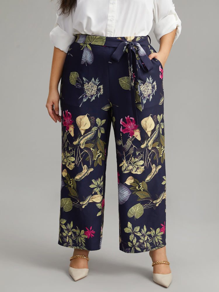 Plus Size Pants | Floral Print Belted Straight Leg Pants | BloomChic