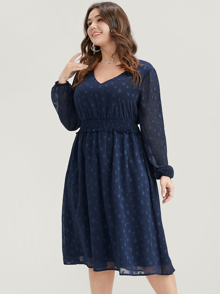 Star Print Pocket Lantern Sleeve Shirred Chiffon Dress – BloomChic