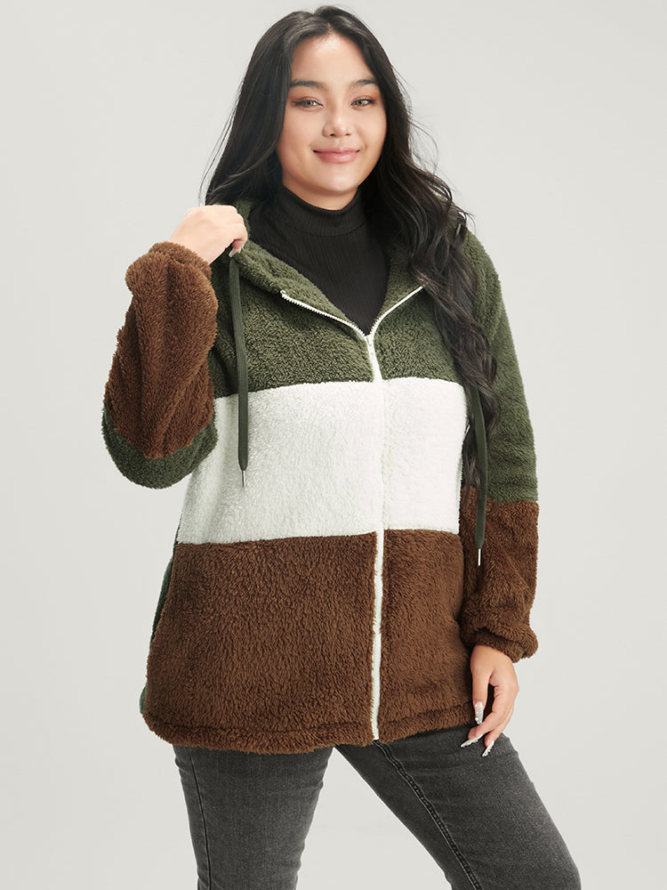 Colorblock Contrast Pocket Zip Up Coat