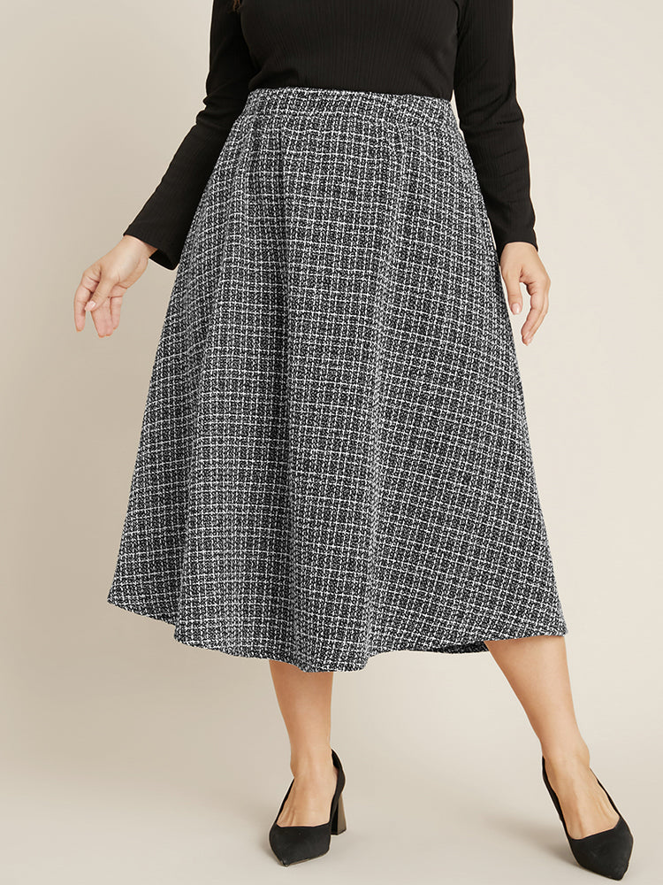 Gingham Tweed Pocket Elastic Waist Skirt BloomChic