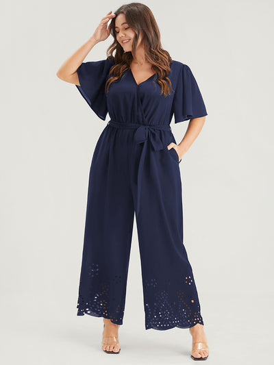 BloomChic Jumpsuits Plain Elastic Waist Belted Ruffles Regular Jumpsuits