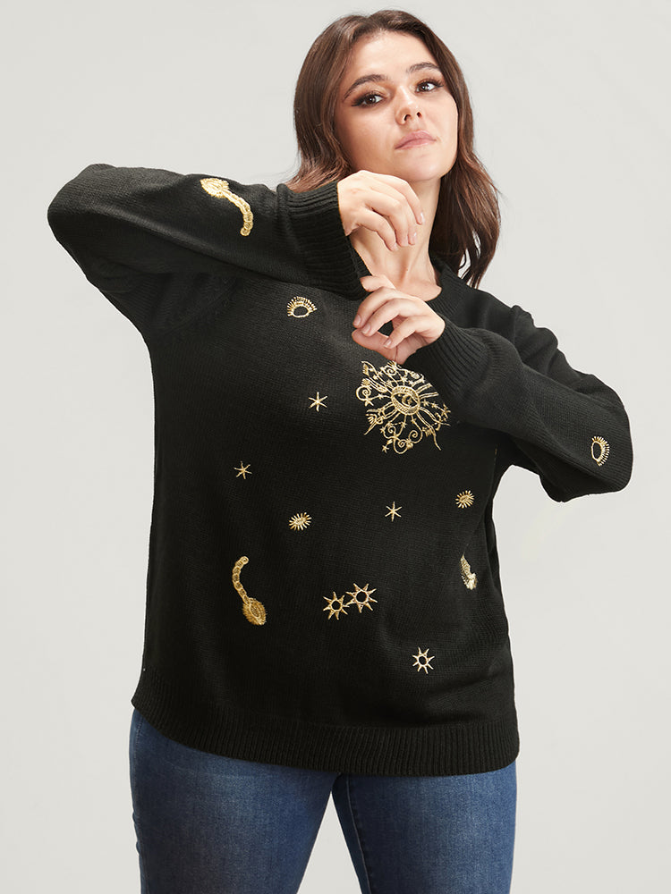 Halloween Moon And Star Pointelle Knit Embroidered Knit Top – BloomChic