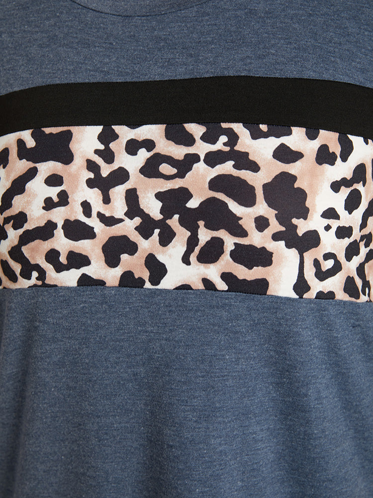 Leopard Heather Patchwork Crew Neck T-shirt