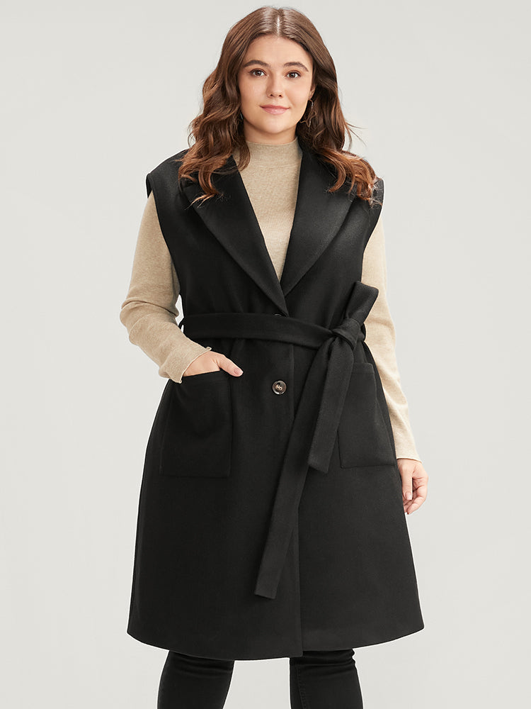 Solid Suit Collar Pocket Belted Sleeveless Vest