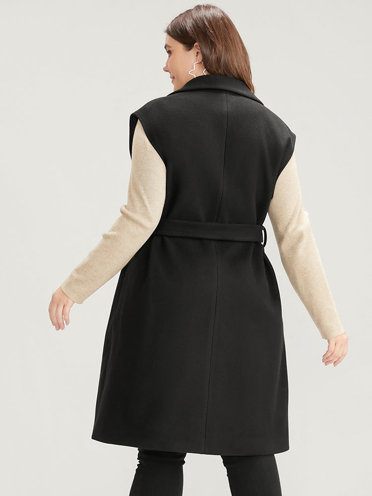 Solid Suit Collar Pocket Belted Sleeveless Vest