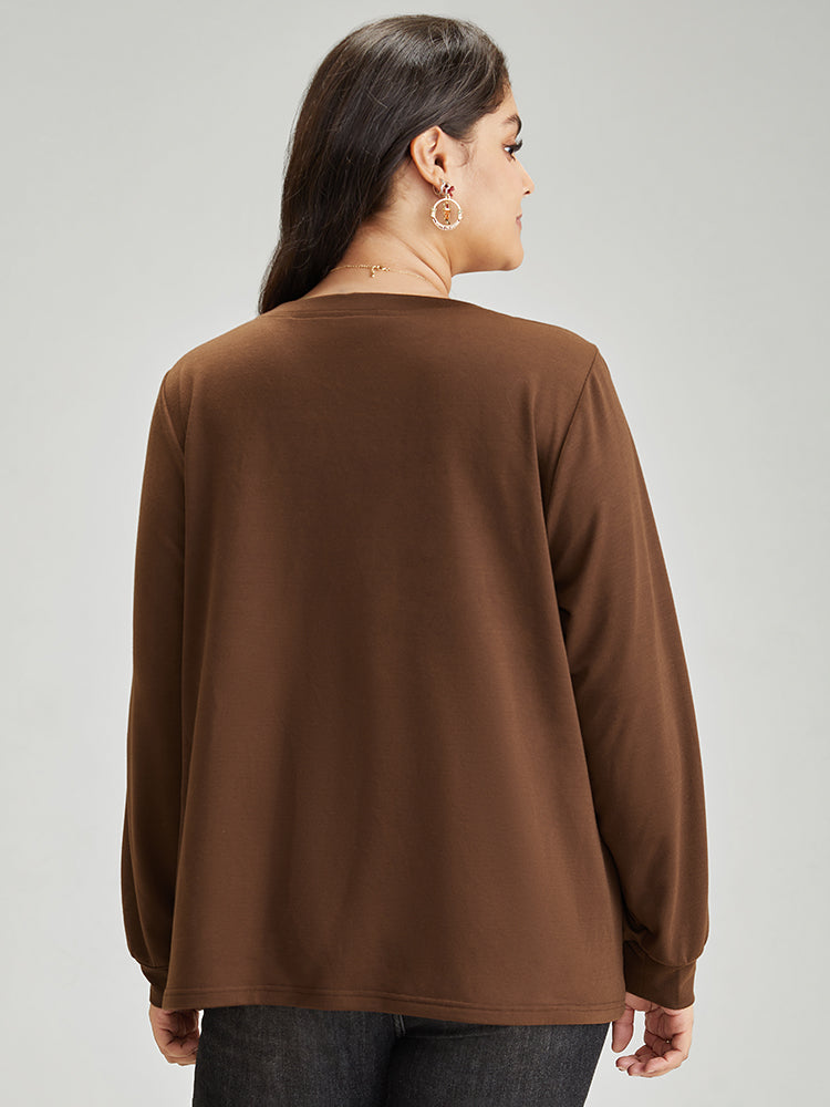 Plaid V Neck Patchwork Elastic Cuffs Sweatshirt