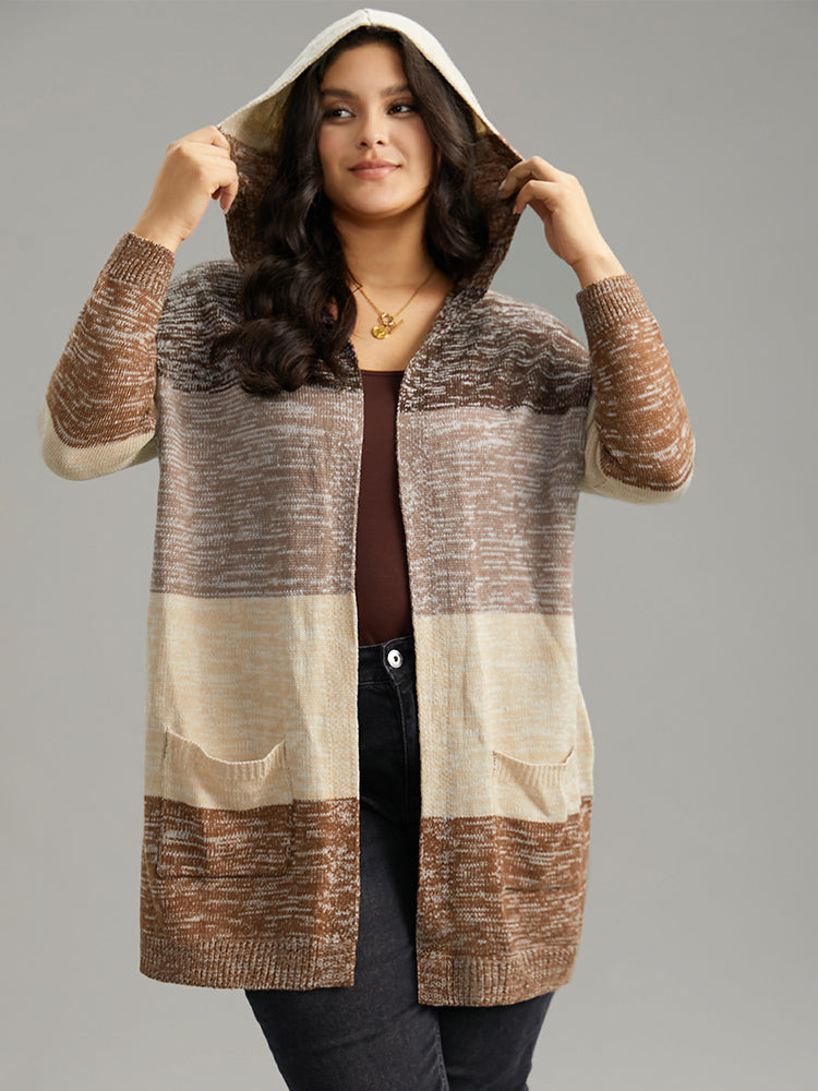 Heather Colorblock Hooded Pocket Cardigan