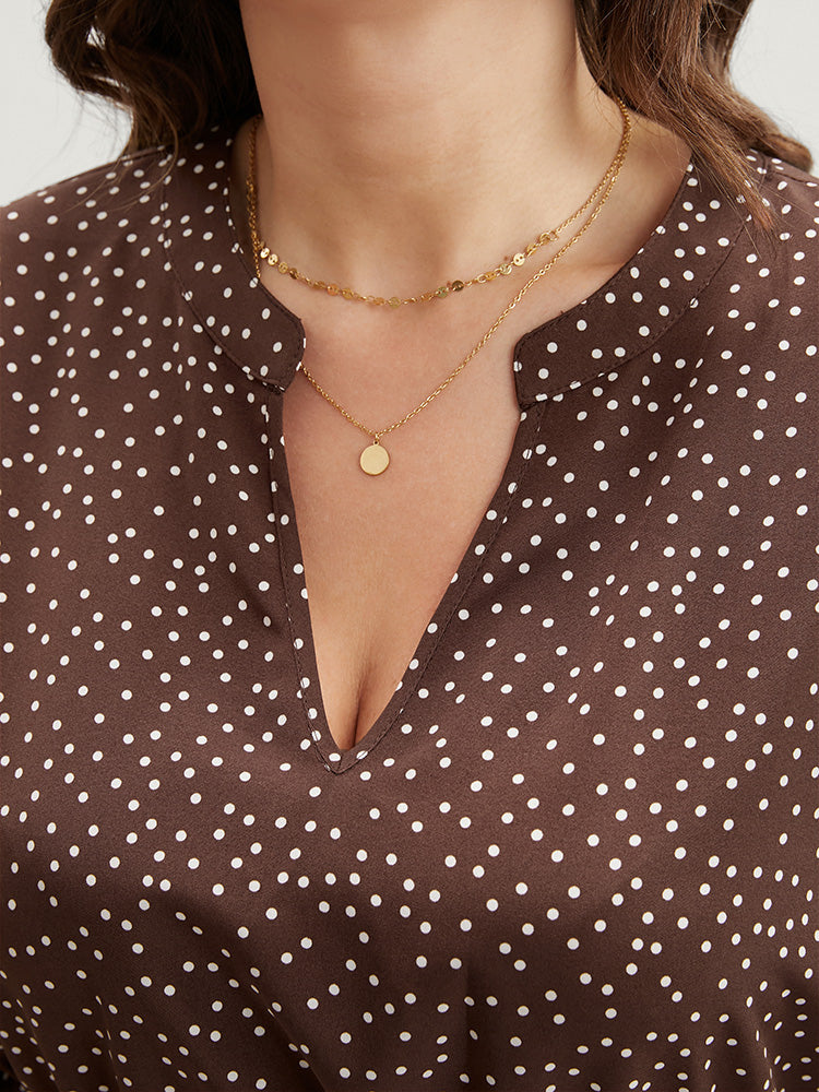 Polka Dot Pocket Lantern Sleeve Flutter Hem Dress