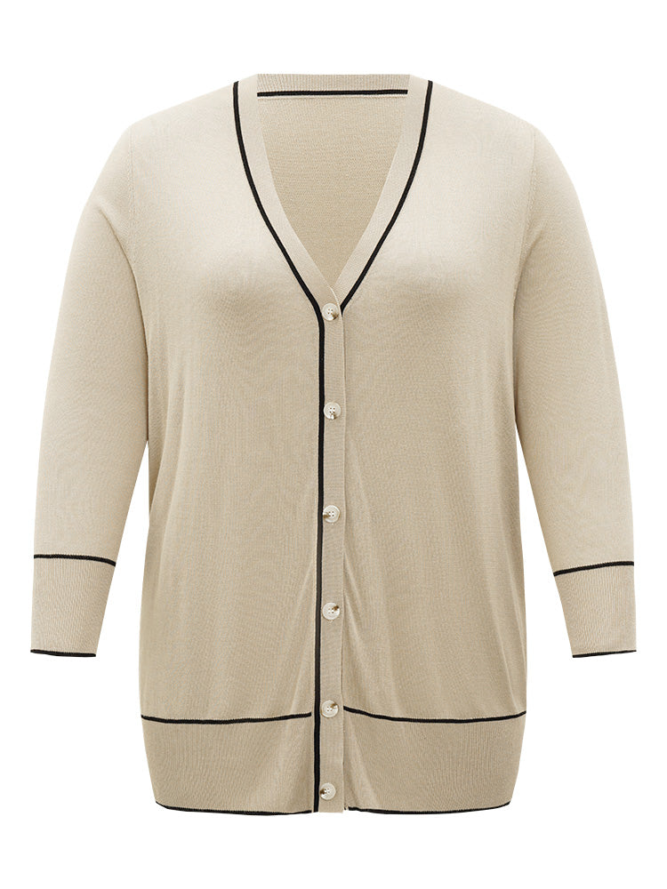 Supersoft Essentials Contrast Trim Button Through Elastic Cuffs Cardigan