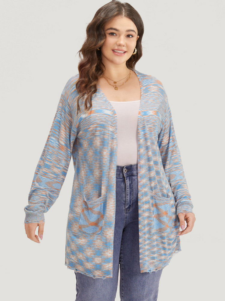 Plus Size Cardigans | Ombre Pocket Open Front Ripped Hem Cardigan ...
