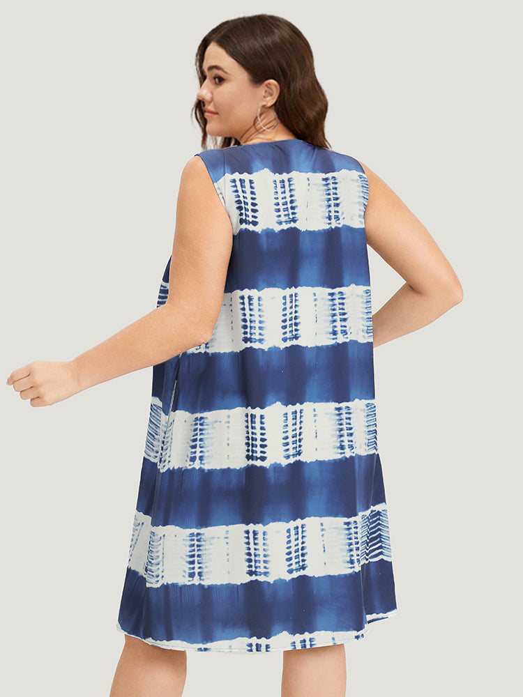 Tie Dye Mesh Patchwork Ruffle Hem Tank Dress