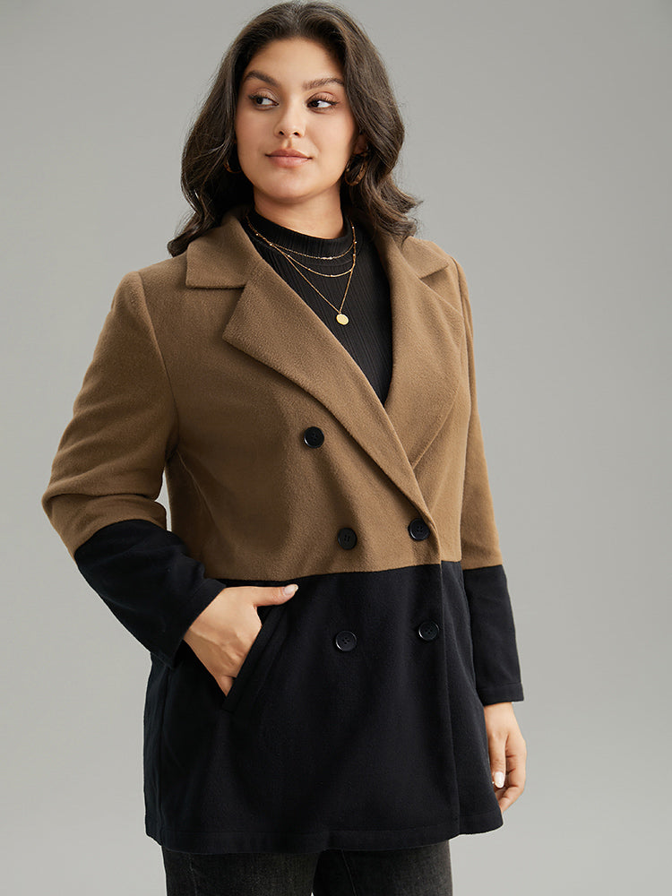 Contrast Lapel Collar Double Breasted Pocket Coat
