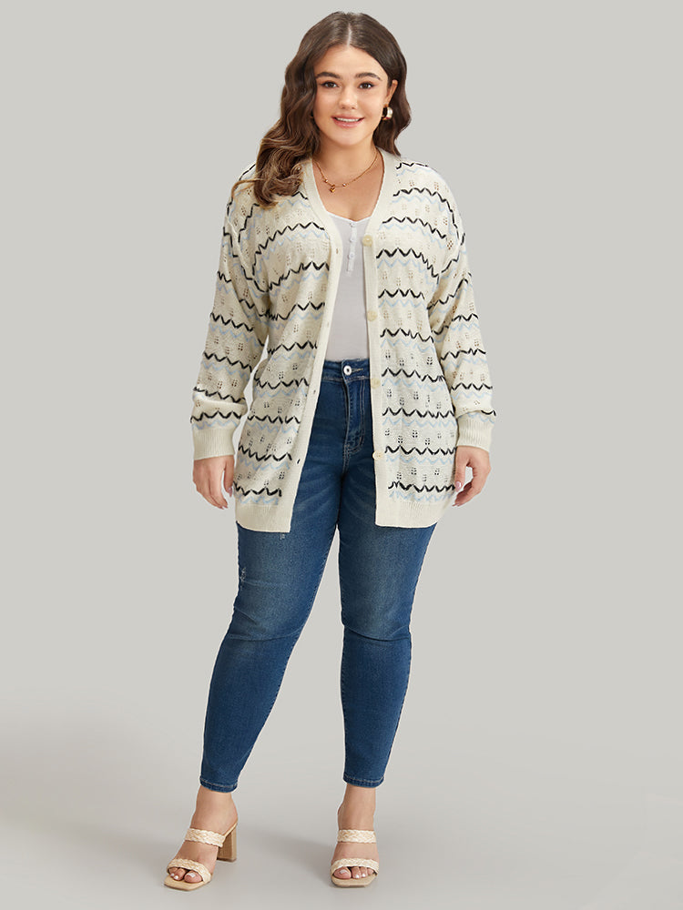 UltraCool Wave Striped Eyelet Button Through Cardigan