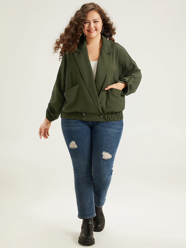 Lapel Collar Solid Gathered Tab Sleeve Jacket