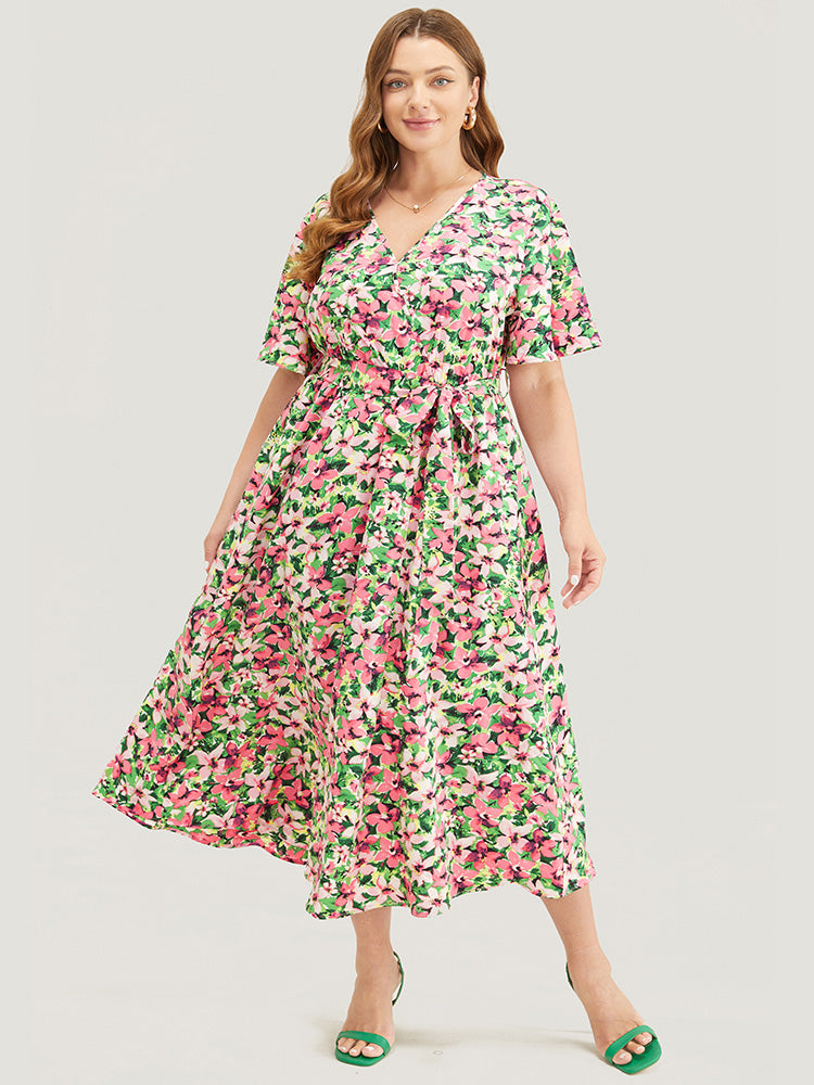Floral Printed Ruffle Sleeve Pocket Surplice Neck Flutter Dress – BloomChic