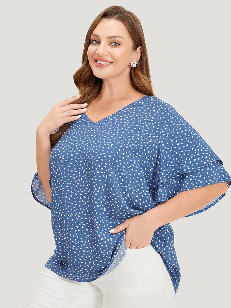 Polka Dot Flutter Sleeve Layered Blouse