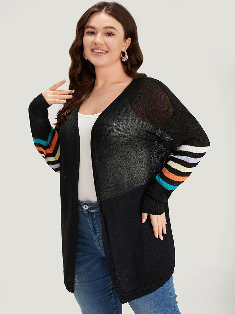 Rainbow Striped Open Front Drop Shoulder Cardigan
