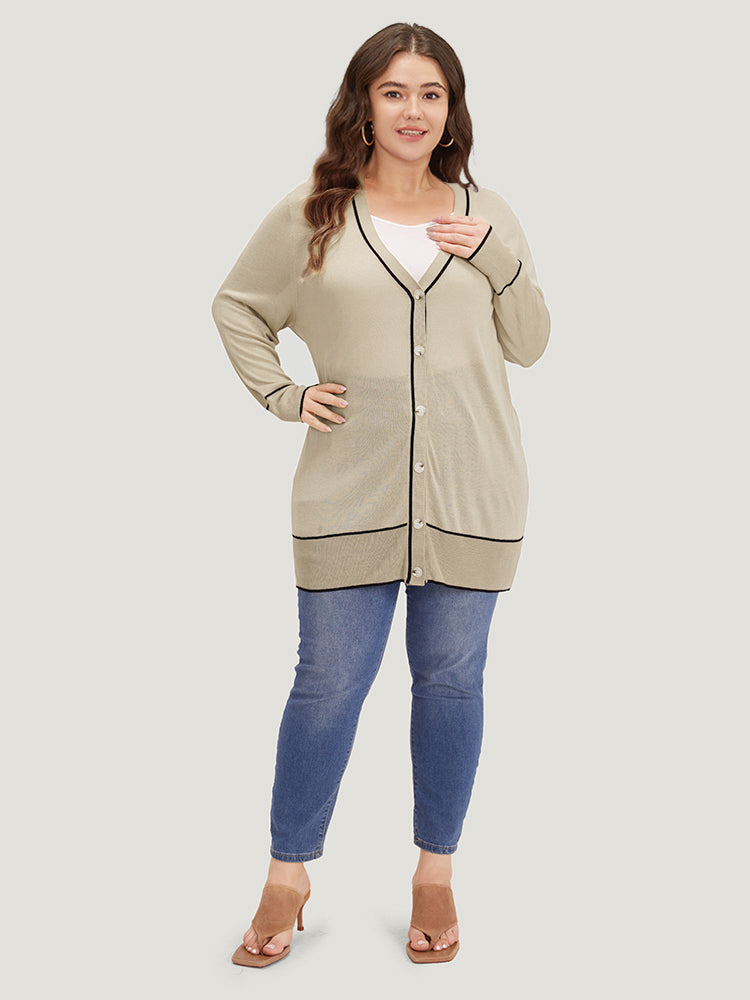 Supersoft Essentials Contrast Trim Button Through Elastic Cuffs Cardigan