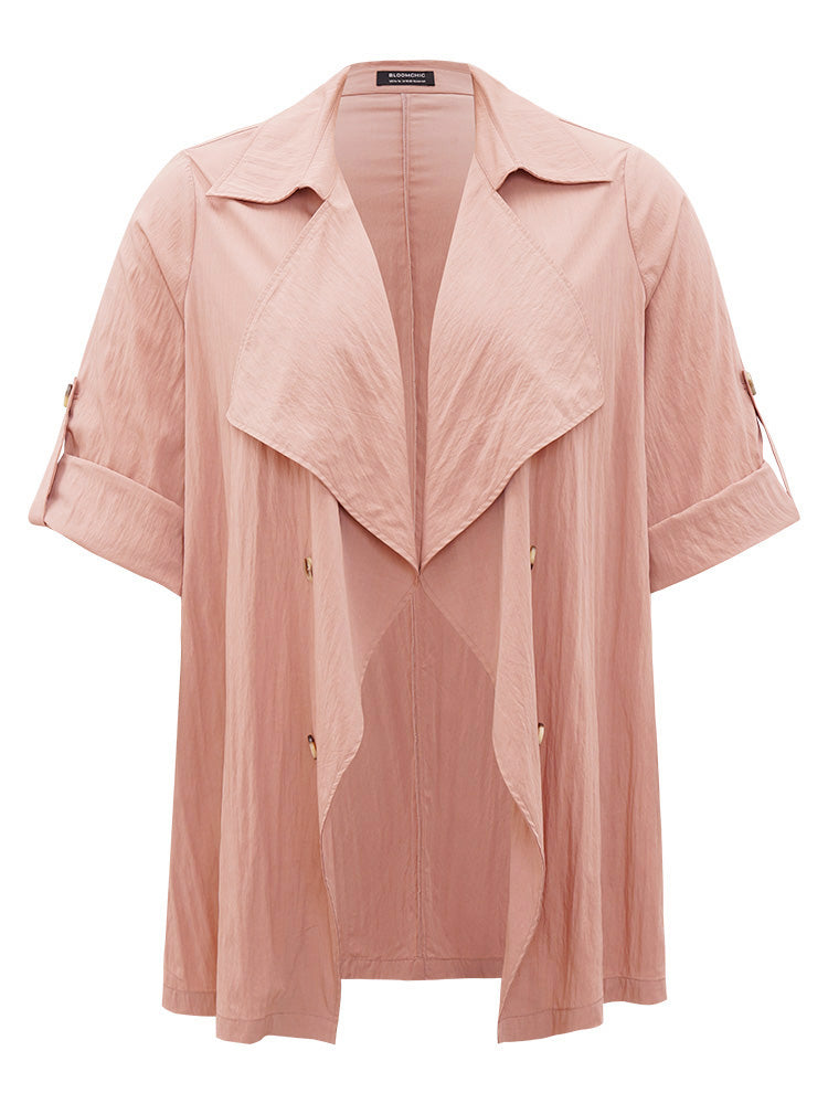 Plain Lapel Collar Asymmetrical Tab Sleeve Trench Coat