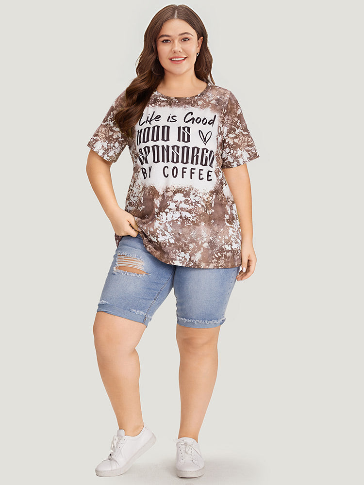 Letter Print Contrast Tie Dye Round Neck T-shirt