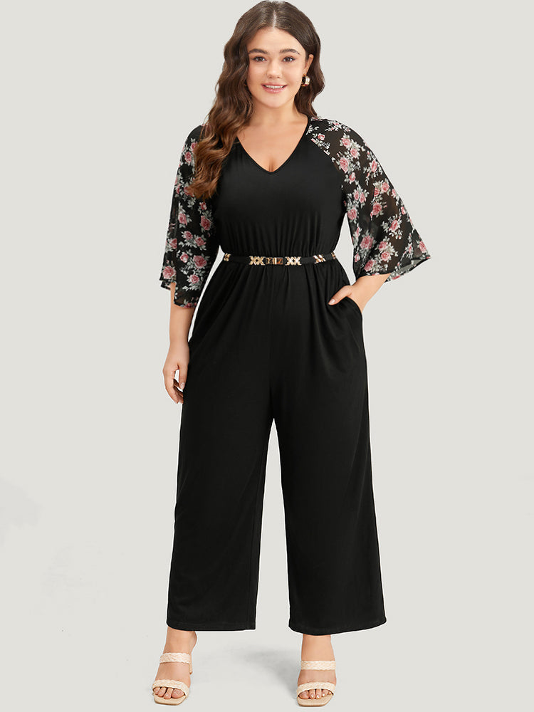 Floral Print Ruffles V Neck Raglan Sleeve Jumpsuit – BloomChic