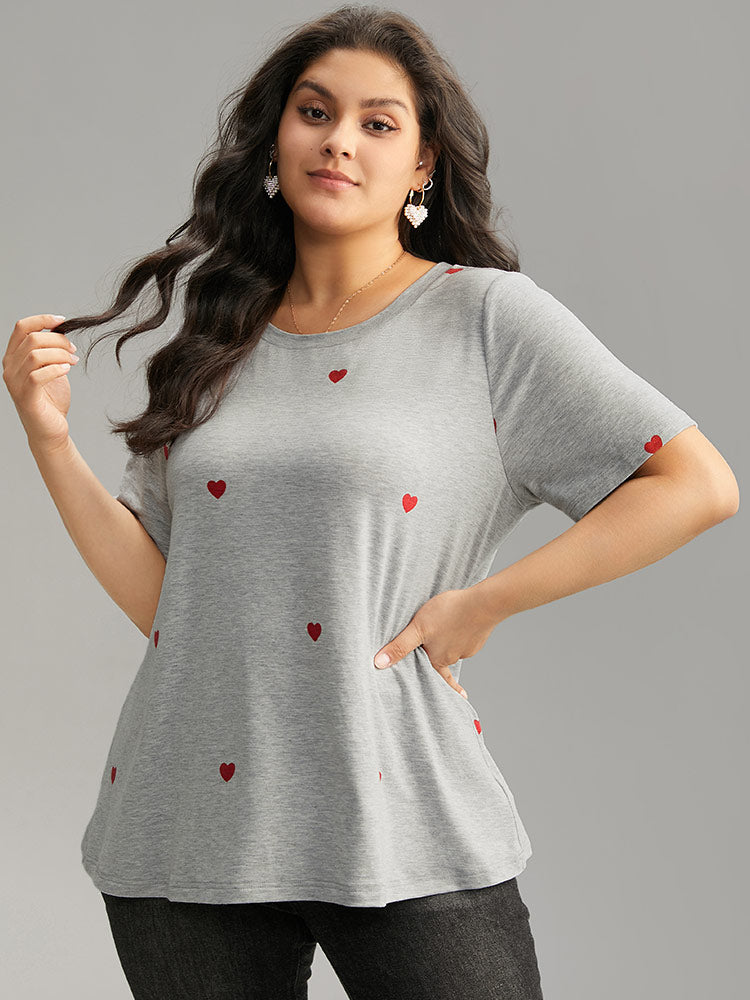 Heart Print Crew Neck T-shirt