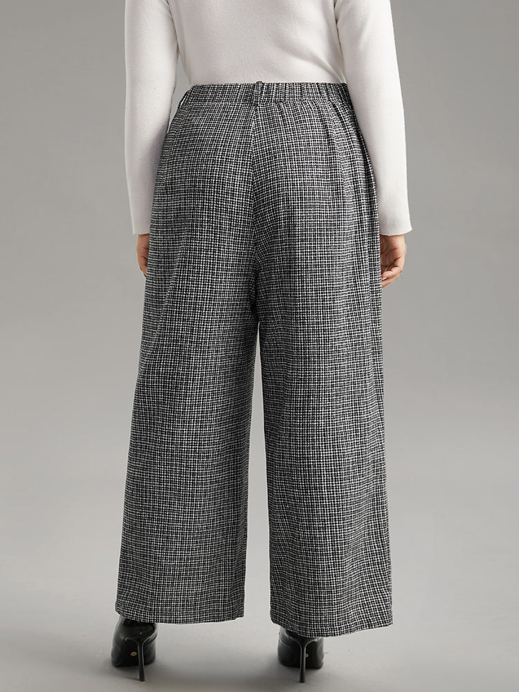 Gingham Textured Metal Detail Wide Leg Pants