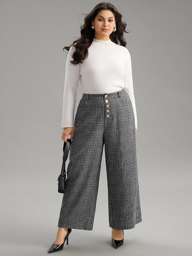 Gingham Textured Metal Detail Wide Leg Pants