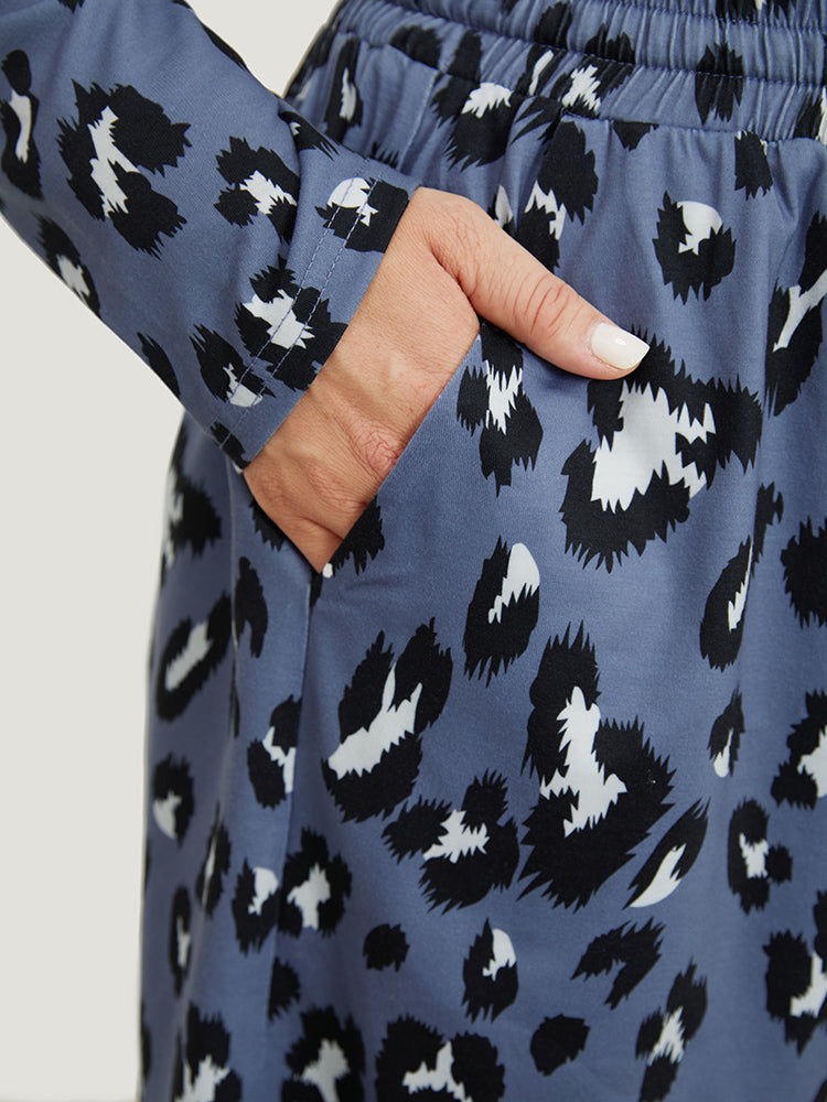 Leopard Print Pockets Drawstring Pajama Shorts