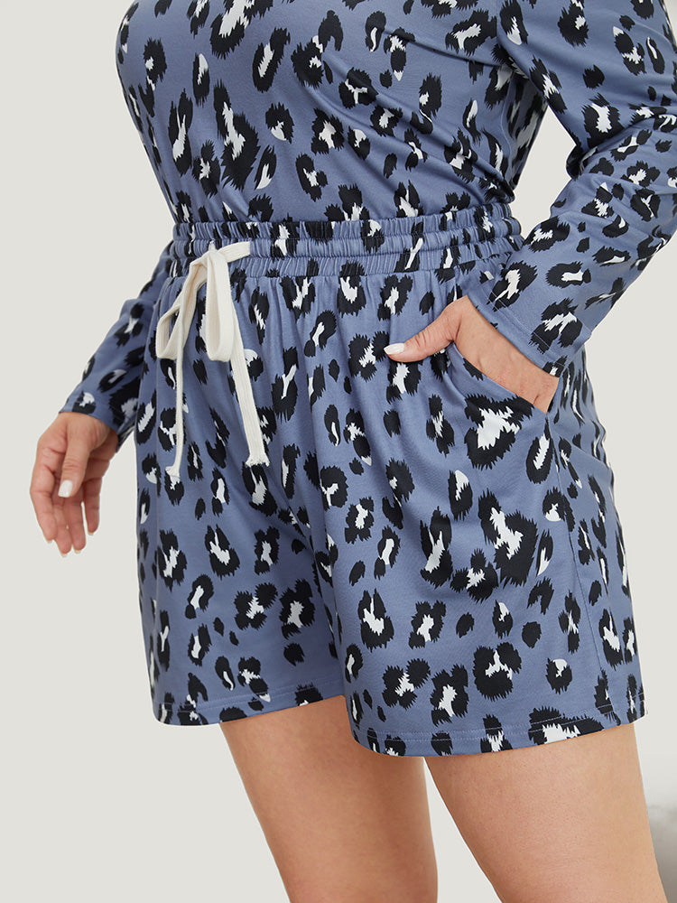 Leopard Print Pockets Drawstring Pajama Shorts