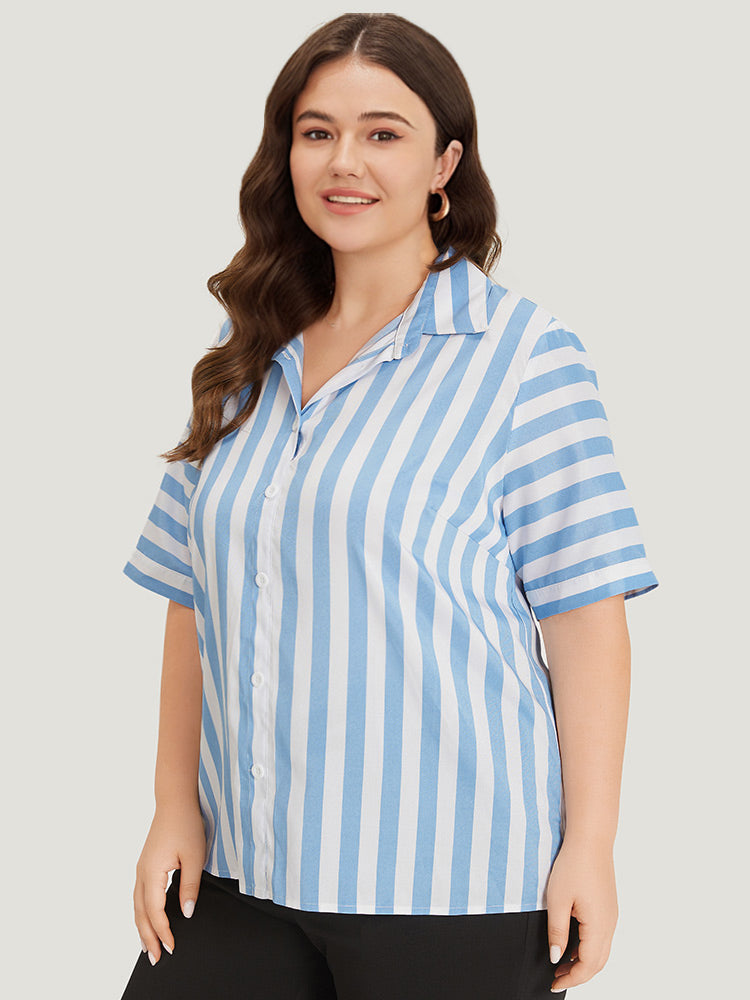 Striped Shirt Collar Button Through Blouse
