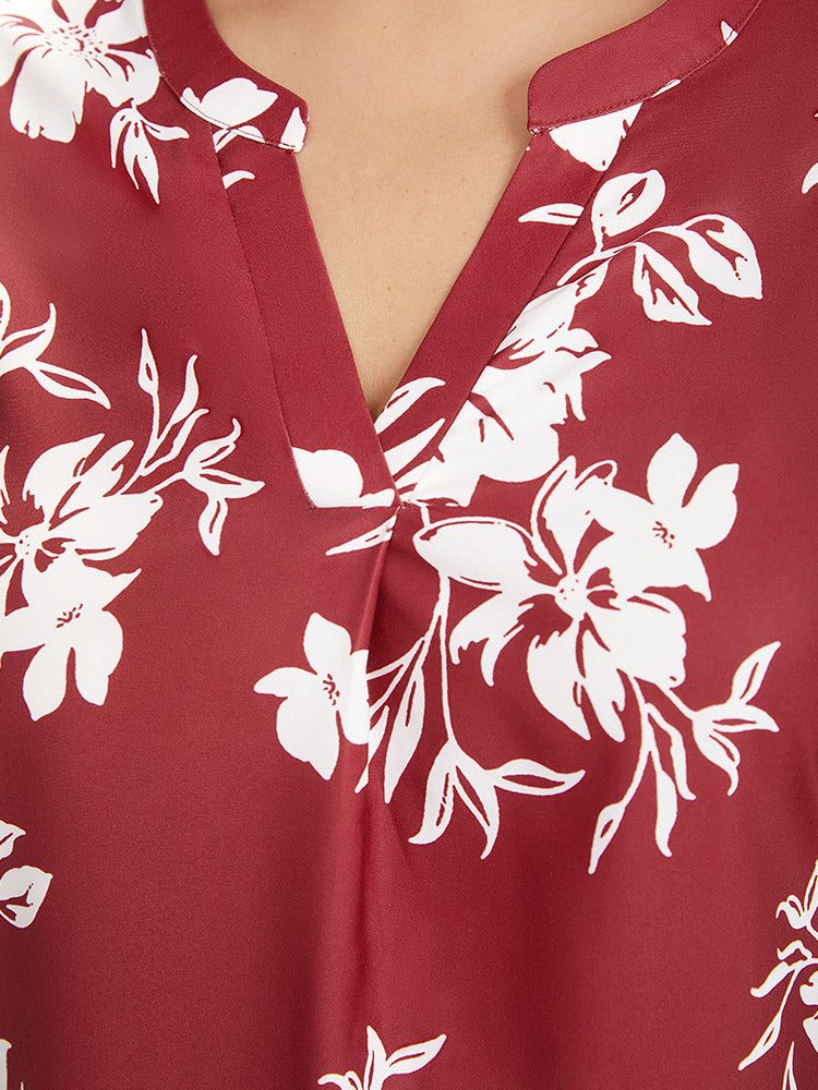 Silhouette Floral Print Notched Roll Sleeve Blouse