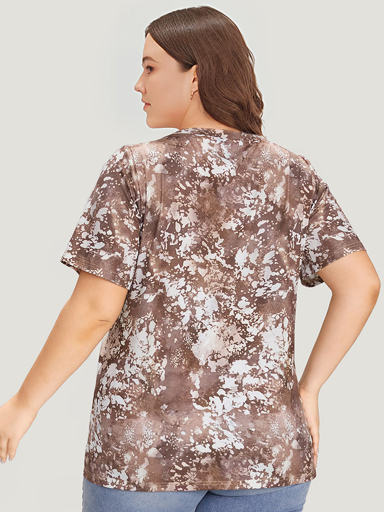 Letter Print Contrast Tie Dye Round Neck T-shirt