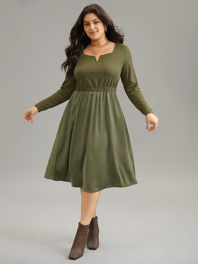 BloomChic Women's Plus Size Olive Twill Patchwork Elastic Waist Gathered Casual Dress, 22-24/3X