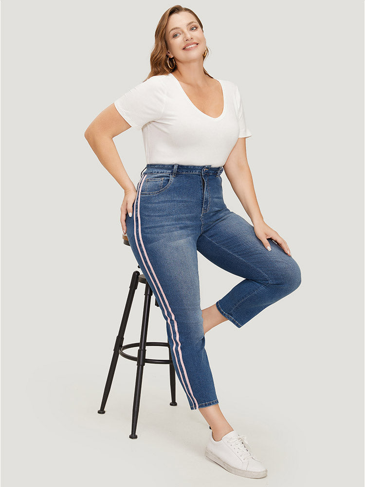 Very Stretchy Medium Wash Contrast Striped Jeans