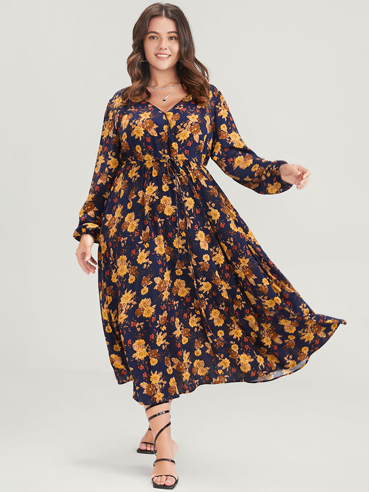 Floral Lantern Sleeve Pocket Ties Up Wrap Flutter Dress – BloomChic