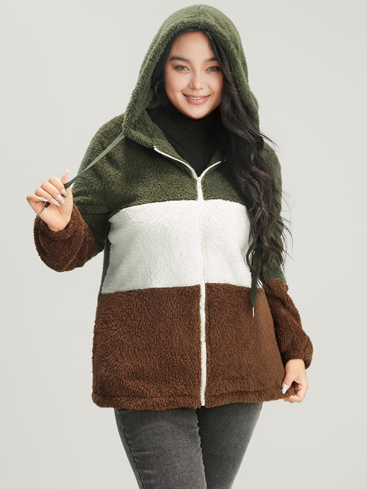 Colorblock Contrast Pocket Zip Up Coat