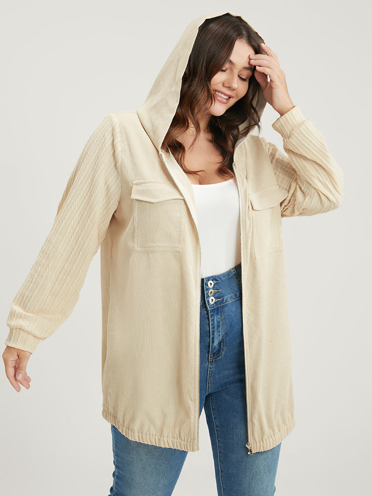 Solid Flap Pocket Zip Up Hooded Coat