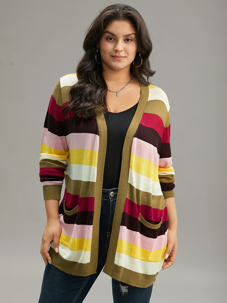 Supersoft Essentials Rainbow Striped Patched Pocket Open Front Cardigan