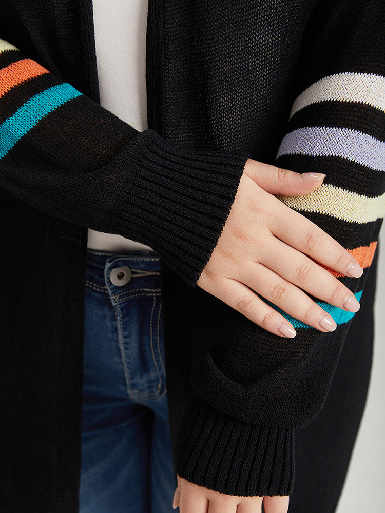 Rainbow Striped Open Front Drop Shoulder Cardigan