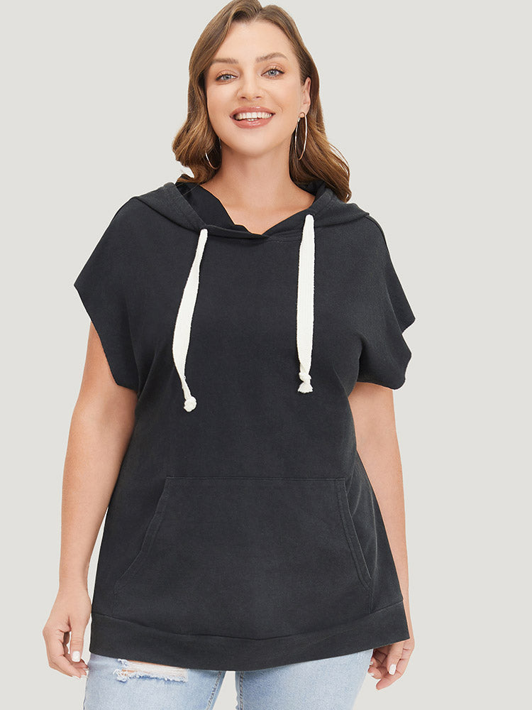 Hooded Ties Pocket Batwing Sleeve T-shirt