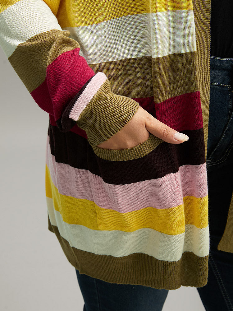 Supersoft Essentials Rainbow Striped Patched Pocket Open Front Cardigan