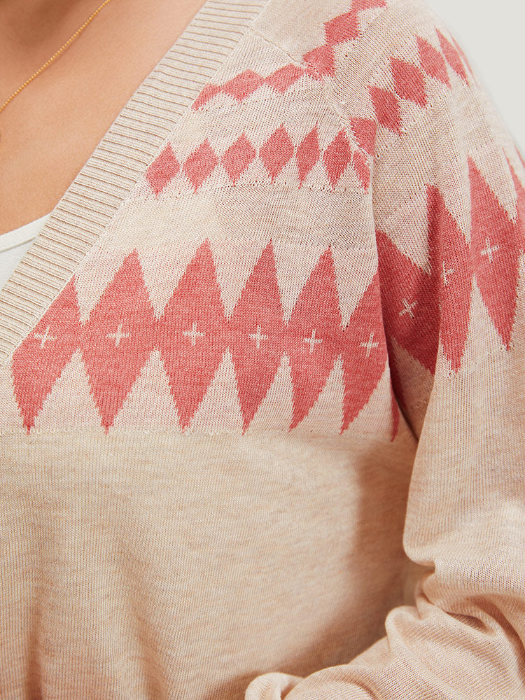 Geometric Print Raglan Sleeve Open Front Cardigan